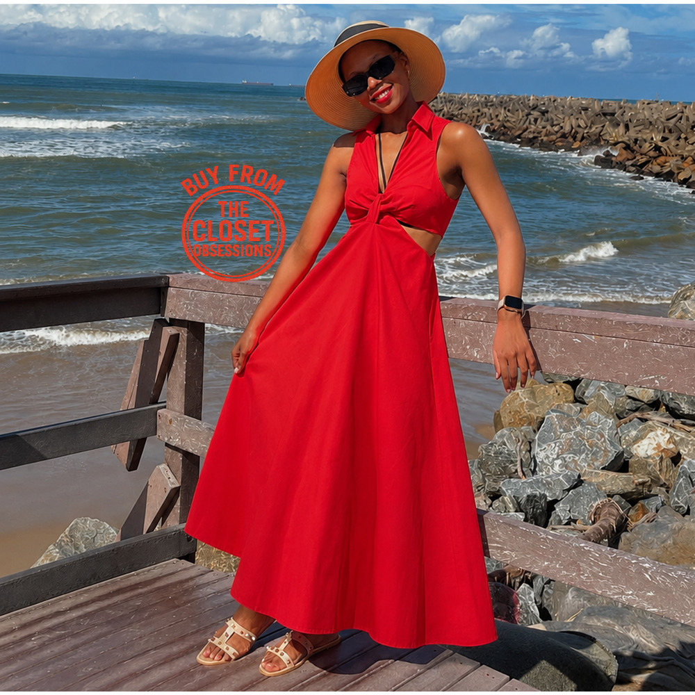 Mango NWT Red Cotton Cutout A-Line Maxi Dress 6 8 - Picture 14 of 16